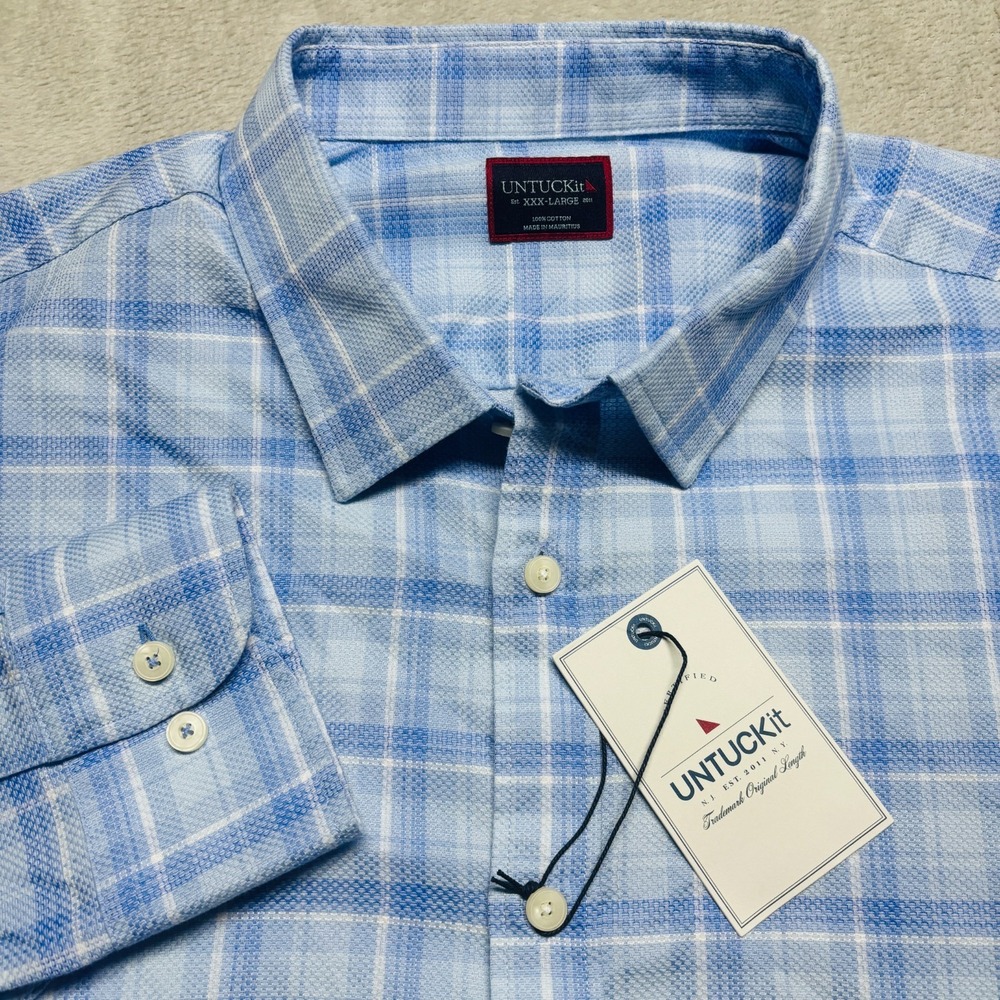 NWT Untuckit Button Up Shirt Mens 3XL Pinord Plaid Long Sleeve Textured Check
